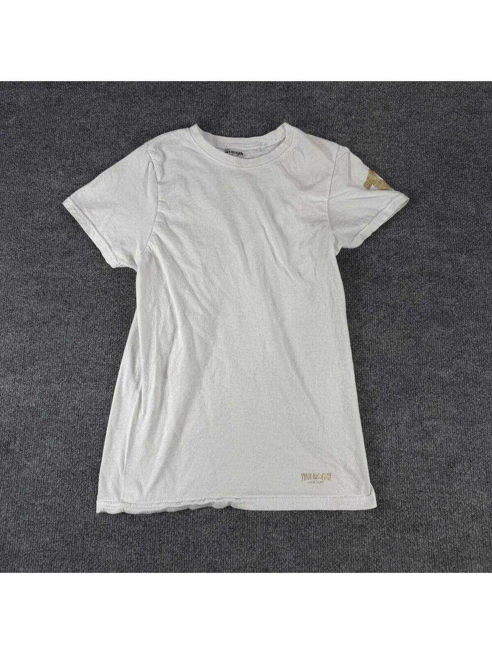 True Religion Jeans Women's White Short Sleeve Gold Logo T-Shirt Small - Casual